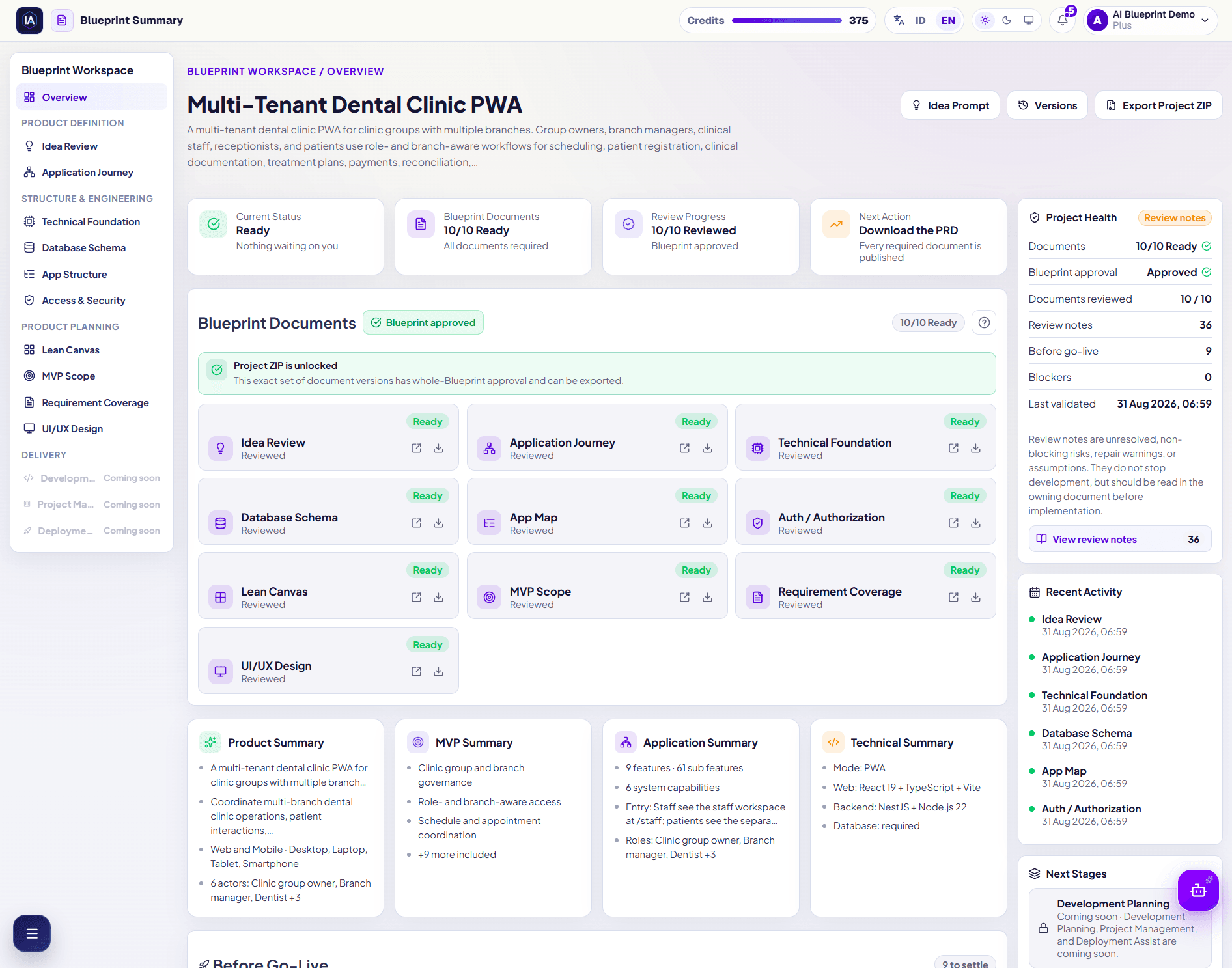 Example of a reviewed Blueprint Summary